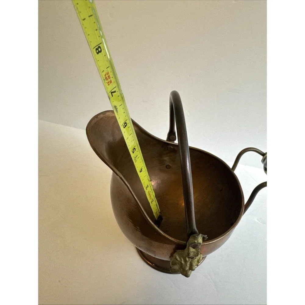 Copper Brass Coal Scuttle/Ash Bucket w/Porcelain Cherub Face 8